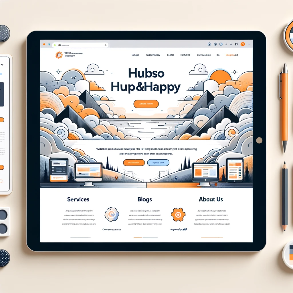 DALL·E 2023-11-24 15.50.49 - Mockup of a homepage for a tech consultancy website named HubspotHappyApi. The homepage should feature a clean, modern layout with the previously de