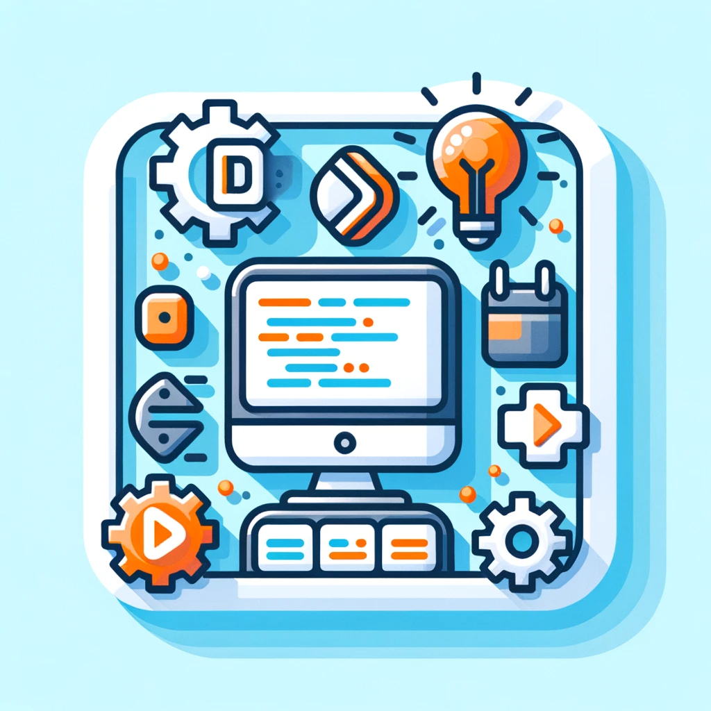 DALL·E 2023-11-28 20.26.22 - Create an individual square icon for Web Development. It should be designed in a modern and friendly style, using soft pastels with blue and orange 