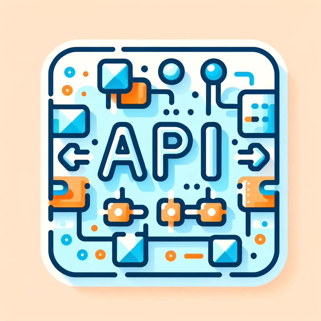 DALL·E 2023-11-28 20.26.53 - Create an individual square icon for API. It should be in a modern and friendly style with soft pastels using blue and orange hues, similar to the e